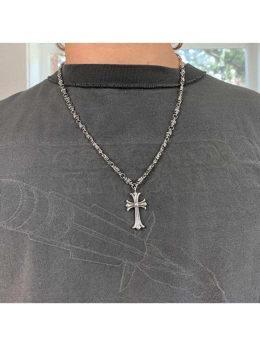 Y2K Silver Cross Necklace 24 Inch Unisex